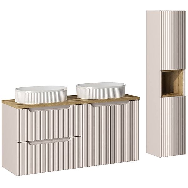 Badmöbel Set 2-teilig mit 120cm Doppelwaschtisch, kaschmir und Eiche, NEWPO günstig online kaufen