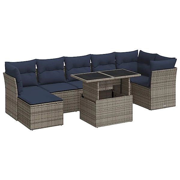 vidaXL 8-Tlg Garten-Sofagarnitur mit Kissen Grau Poly Rattan Akazie 3326202 günstig online kaufen
