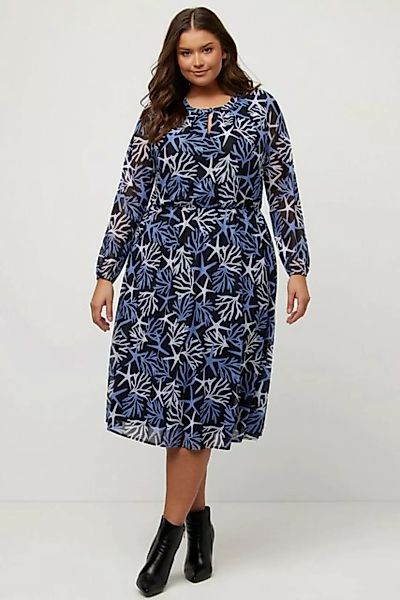 Ulla Popken Midikleid Meshkleid Korallen A-Linie Rundhals Langarm günstig online kaufen