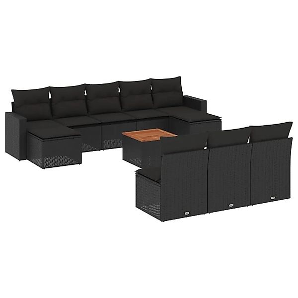 vidaXL 11-Tlg Garten-Sofagarnitur mit Kissen Schwarz Poly Rattan 3224326 günstig online kaufen