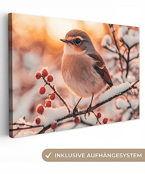 OneMillionCanvasses® Leinwandbild Vogel - Zweig - Winter - Tiere - Schnee, günstig online kaufen