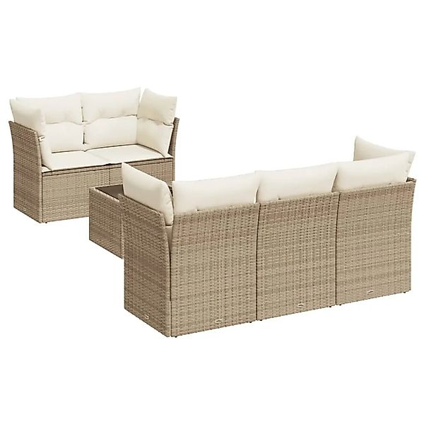 vidaXL 6-Tlg Garten-Sofagarnitur mit Kissen Beige Poly Rattan 3249087 günstig online kaufen