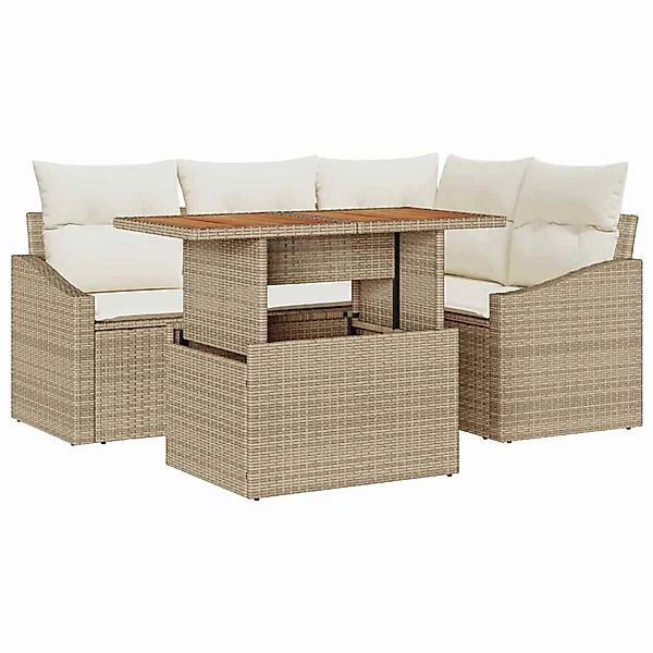 vidaXL Garten-Sofa-Set mit Speicher 5-Tlg Beige Poly Rattan 3358570 günstig online kaufen