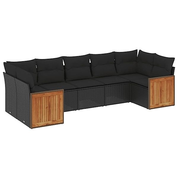 vidaXL 7-Tlg Garten-Sofagarnitur mit Kissen Schwarz Poly Rattan 3227945 günstig online kaufen
