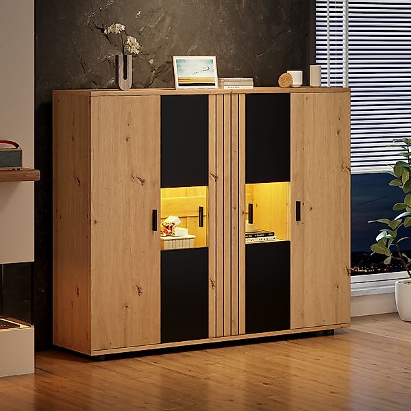 Merax Sideboard mit LED-Beleuchtung (140x35x113 cm, günstig online kaufen