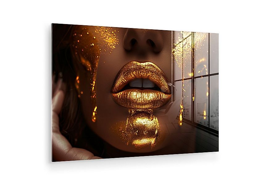 MuchoWow Acrylglasbild Frau - Gold - Gesicht - Farbe - Lippen, Inkl. Aufhän günstig online kaufen