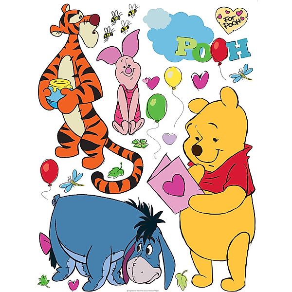 Disney Wandtattoo Pu Der Bär Gelb Orange Rosa und Blau 65 x 85 cm 600187 günstig online kaufen