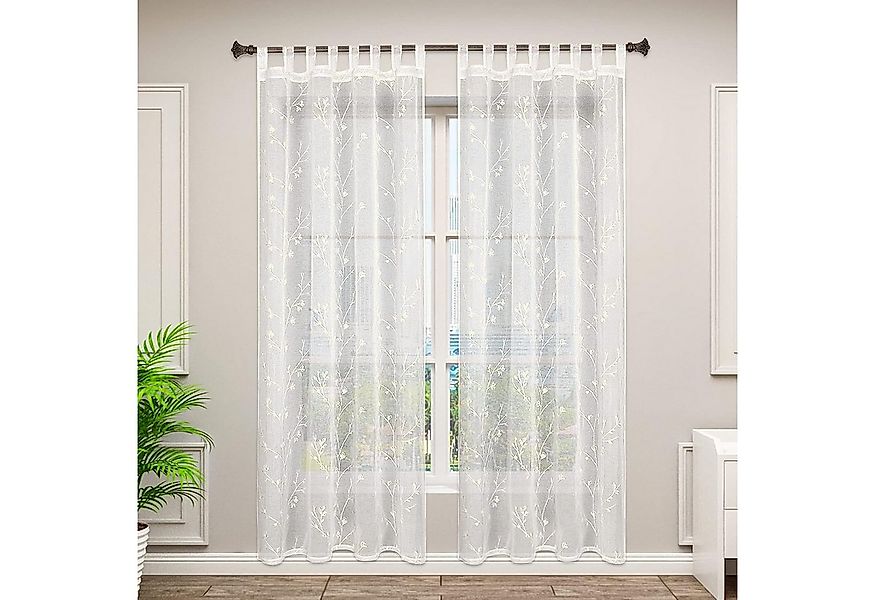 Woltu Gardine (2 St), halbtransparent, Blumen Stickerei mit Schlaufen Leine günstig online kaufen