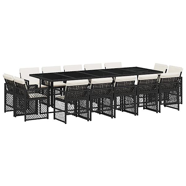 vidaXL 15-Tlg Garten-Essgruppe mit Kissen Schwarz Poly Rattan 3210870 günstig online kaufen