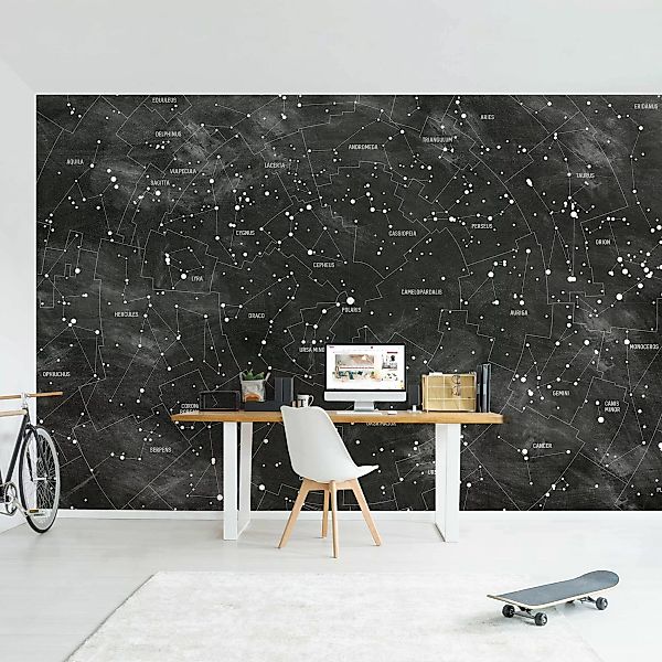 Bilderwelten Mustertapete Sternbild Karte Tafeloptik schwarz/weiß Gr. 192 x günstig online kaufen