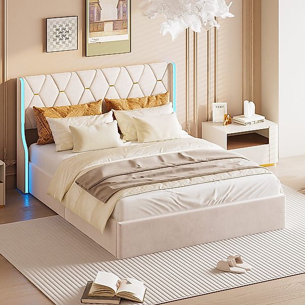 Furnishings Home Polsterbett Stauraumbett Doppelbett LED-Licht günstig online kaufen