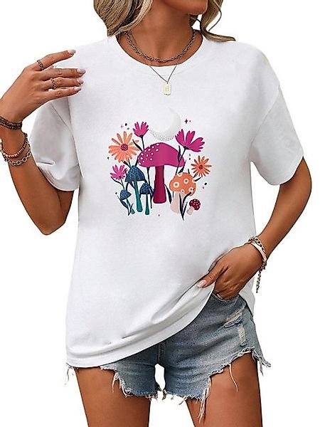 PYL T-Shirt Damen Sommer Casual T-Shirt mit Pilz Print Tee günstig online kaufen