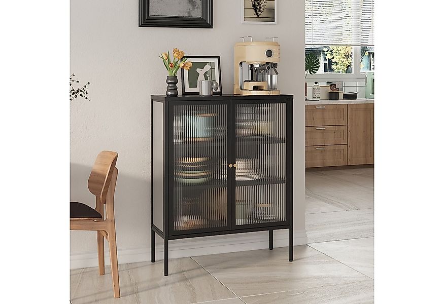 en.casa Standvitrine »Vinterhavn« Stahl 2-türig 100 x 80 x 30 cm Schwarz günstig online kaufen