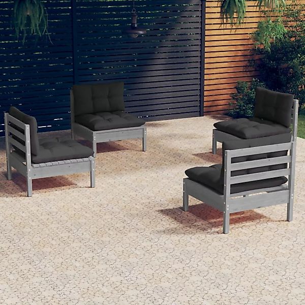 4-tlg. Garten-lounge-set Mit Anthrazit Kissen Kiefernholz günstig online kaufen