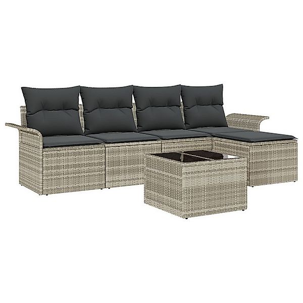 vidaXL Loungesofa 6-teiliges Garten-Sofa-Set mit Kissen Graues Poly-Rattan, günstig online kaufen
