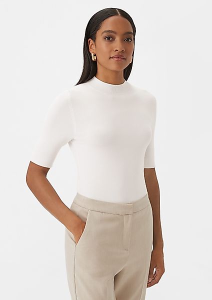 comma Kurzarmpullover Strickpullover Feinstrickpullover mit Stehkragen günstig online kaufen