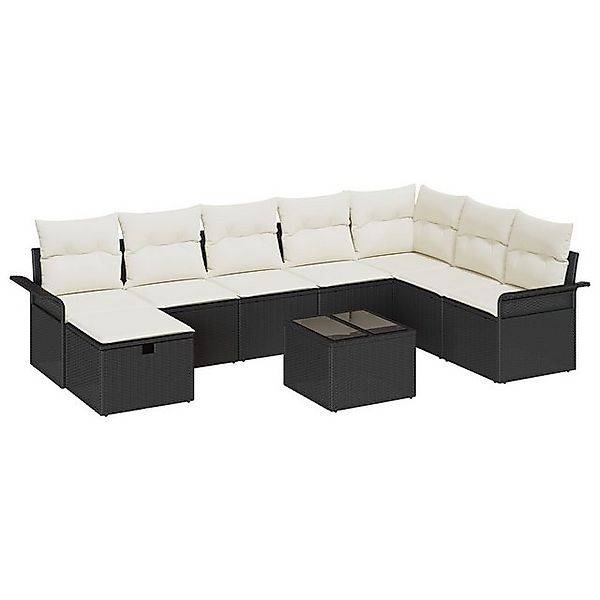 vidaXL Loungesofa 9-teiliges Garten Sofa Set mit Kissen Schwarz Poly Rattan günstig online kaufen