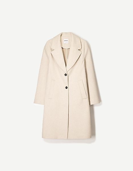 Bershka Langer Soft-Touch-Mantel Damen L Rohweiß günstig online kaufen