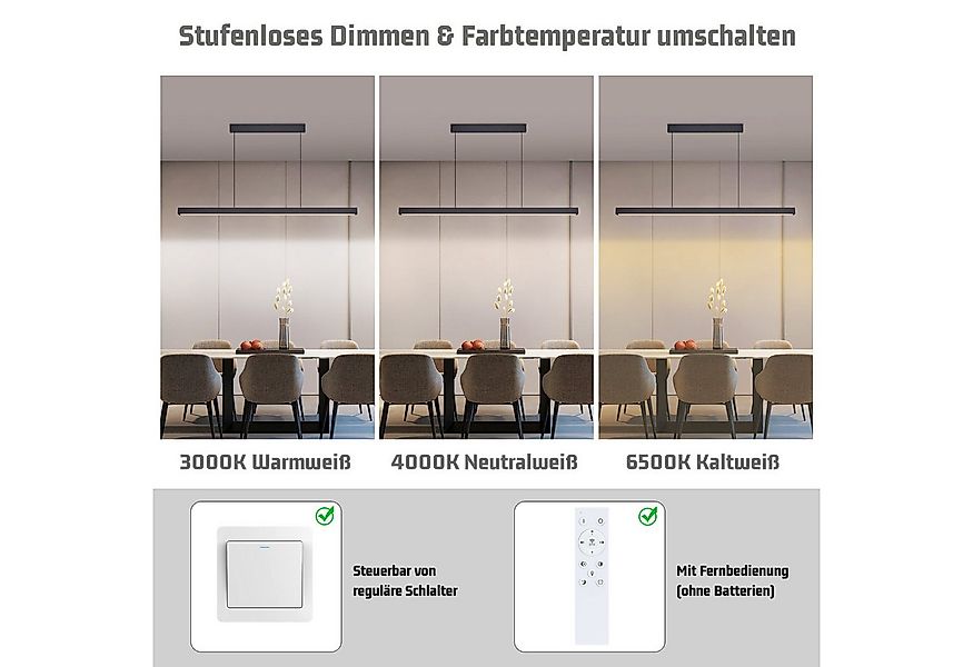 Nettlife LED Pendelleuchte Dimmbar Schwarz Esszimmer Modern 50W 148.5CM Hän günstig online kaufen