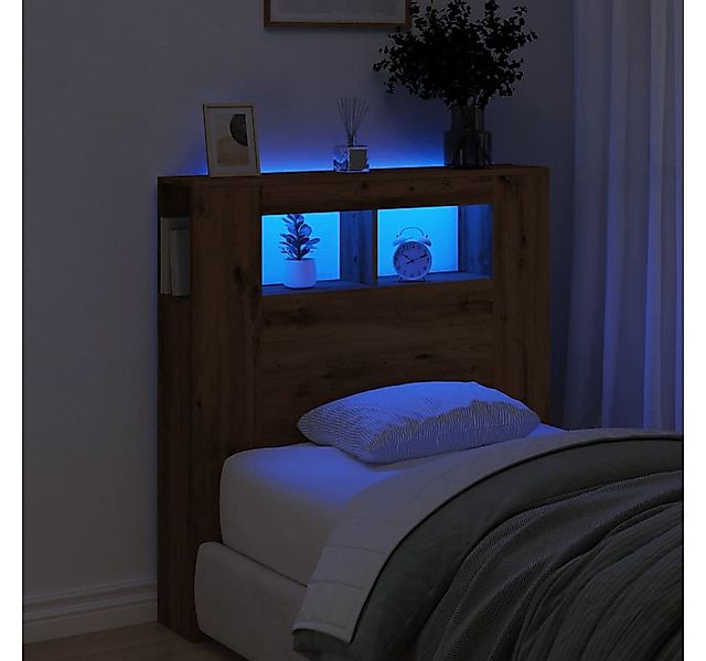 vidaXL Bett, LED-Kopfteil Artisan-Eiche 100x18,5x103,5 cm Holzwerkstoff günstig online kaufen