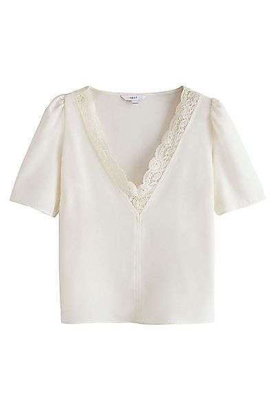Next V-Shirt Kurzarm-Oberteil mit Spitzenbesatz + V-Ausschnitt (1-tlg) günstig online kaufen