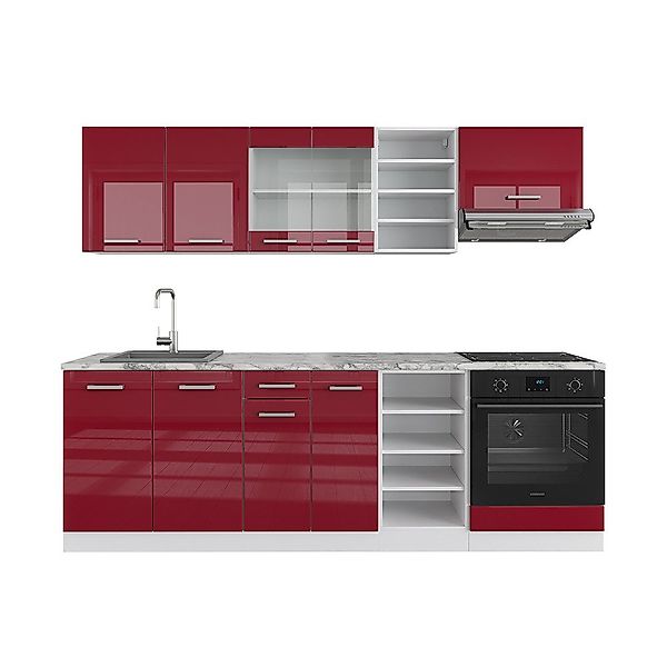 Vicco Küchenzeile R-Line, Rot Hochglanz/Weiß/Weiß, 240 günstig online kaufen
