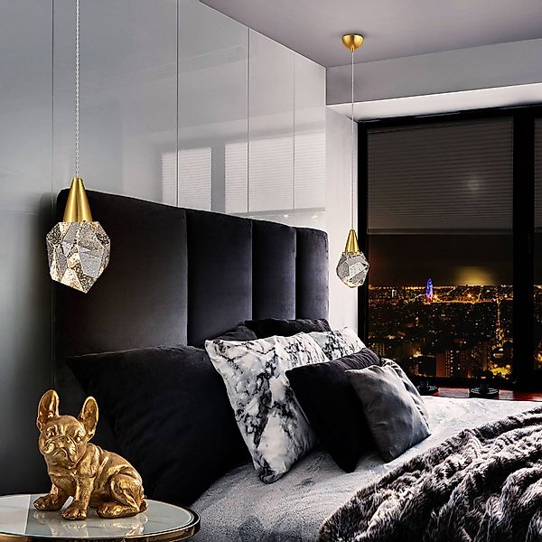 LED-Hängeleuchte Aquaria, Glas klar, gold, polyedrisch günstig online kaufen