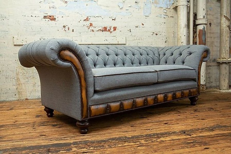 JVmoebel Chesterfield-Sofa Graue Chesterfield Stoffsofa Couchen Sofa Sitz T günstig online kaufen