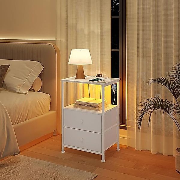 Woltu Nachttisch (1-St), mit Steckdosen LED-Beleuchtung günstig online kaufen