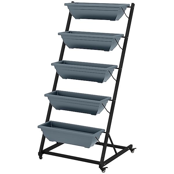 Outsunny Pflanzenständer Blumenständer mit 5 Etagen und Rollen, Pflanzenreg günstig online kaufen