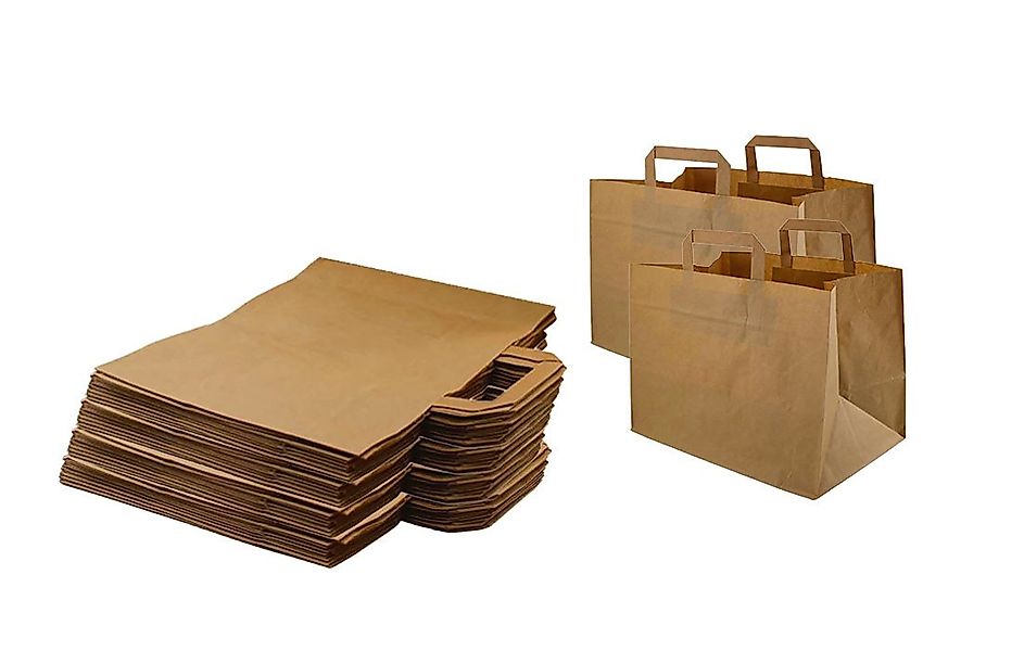 Lauroo Tragetasche Papiertragetasche, Geschenktüten, 28+17x28 cm Braun- 250 günstig online kaufen