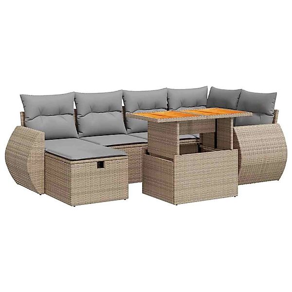 vidaXL 8-Tlg Garten-Sofagarnitur mit Kissen Beige Poly Rattan Akazie 332806 günstig online kaufen