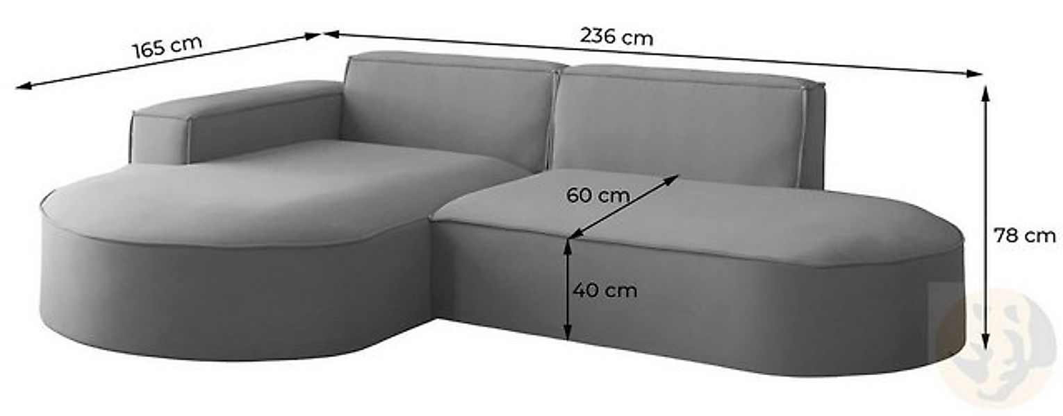 Friderik-EU Ecksofa PARMA STUDIO Couch 236x165cm Moderner Minimalismus, gep günstig online kaufen