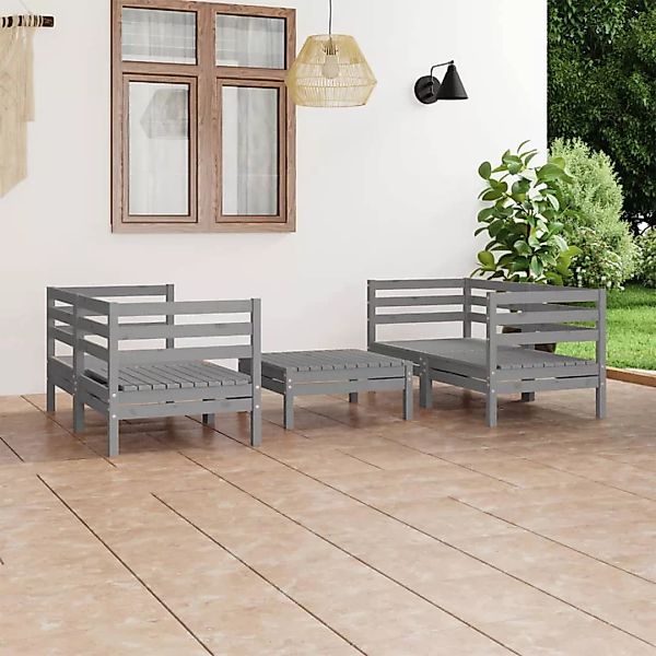 5-tlg. Garten-lounge-set Grau Kiefer Massivholz günstig online kaufen