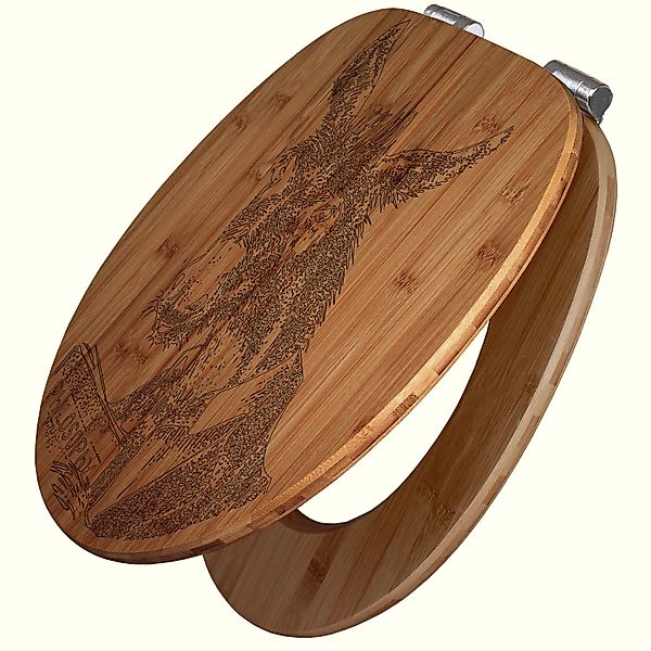 Banjado WC Sitz Bambus Holz Mit Gravur Toilettendeckel Mit Absenkautomatik günstig online kaufen