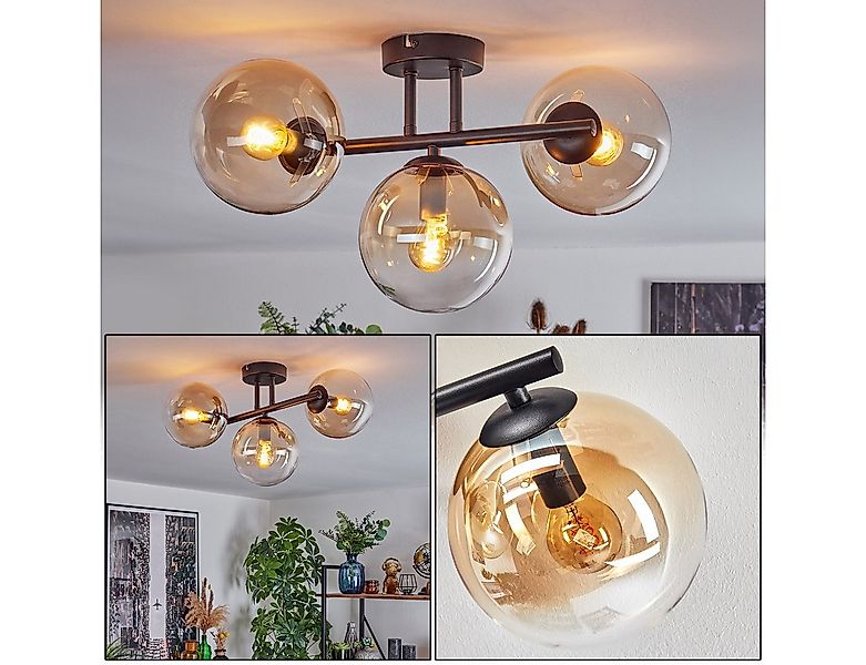 hofstein Deckenleuchte Deckenlampe aus Metall/Glas in Schwarz/Bernsteinfarb günstig online kaufen