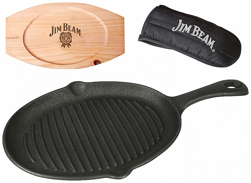 Jim Beam BBQ Grillpfanne 4 Stk., inkl. Griffüberzug und Holzuntersetzer günstig online kaufen