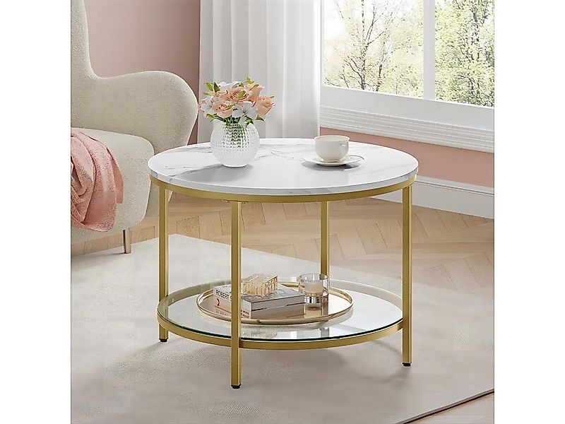 VASAGLE Couchtisch, Beistelltisch, Ø 65/80 x 46cm, Marmoroptik, Hartglasabl günstig online kaufen