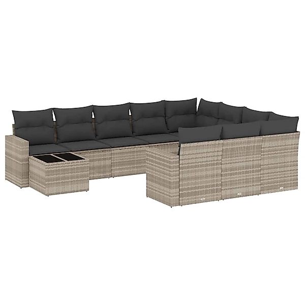 vidaXL 11-Tlg Garten-Sofagarnitur mit Kissen Hellgrau Poly Rattan 3219522 günstig online kaufen