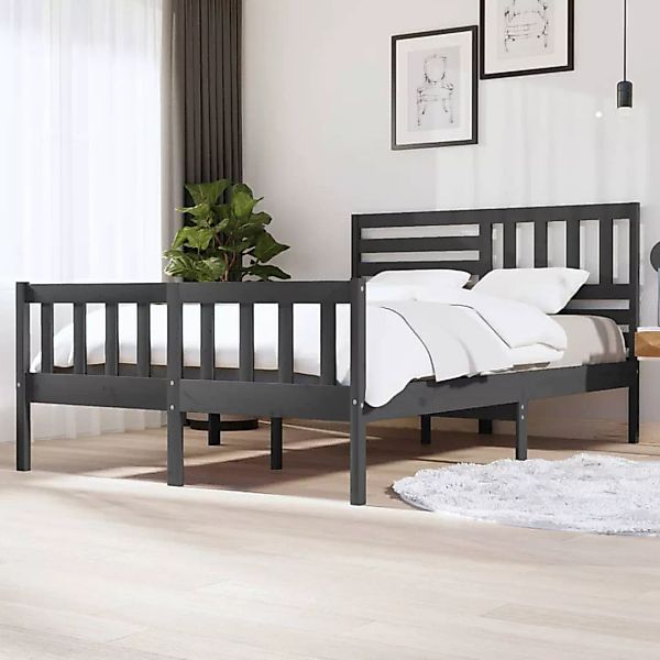 vidaXL Bettgestell Massivholzbett Grau 150x200 cm 5FT King Size Bett Bettra günstig online kaufen