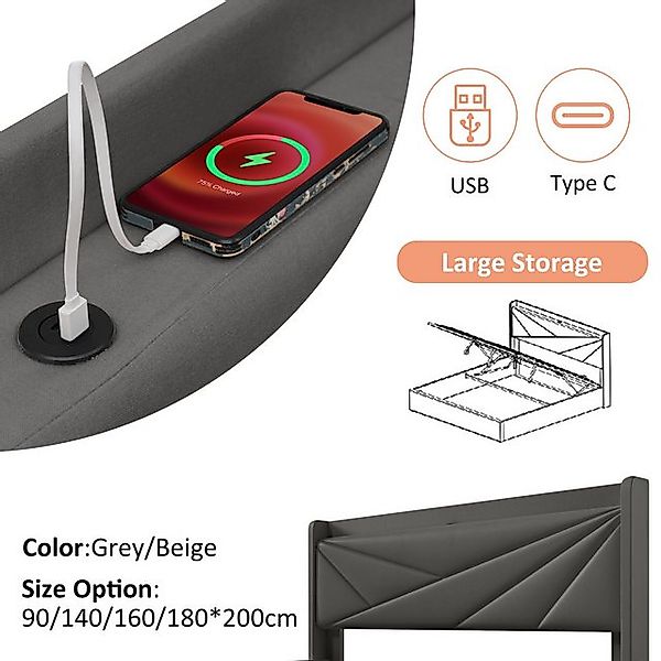 STILVORA Polsterbett 140x200 Stauraumbett Jugendbett mit USB-C,Bettgestell günstig online kaufen