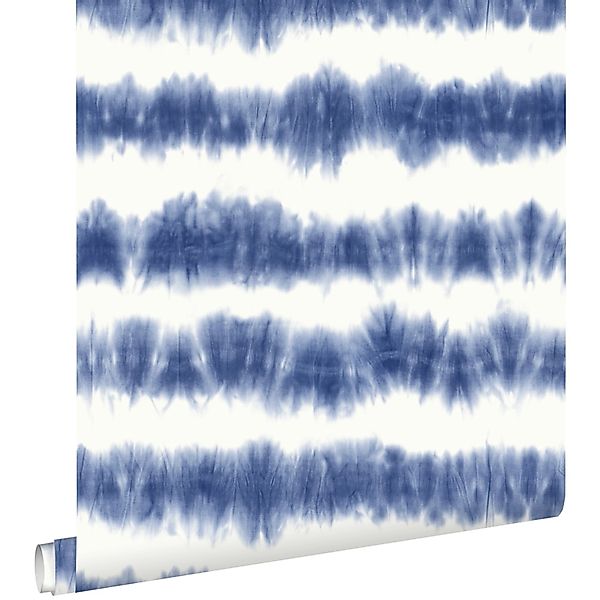 ESTAhome Tapete Horizontale Tie Dye Shibori Streifen Indigoblau Und Weiß 53 günstig online kaufen