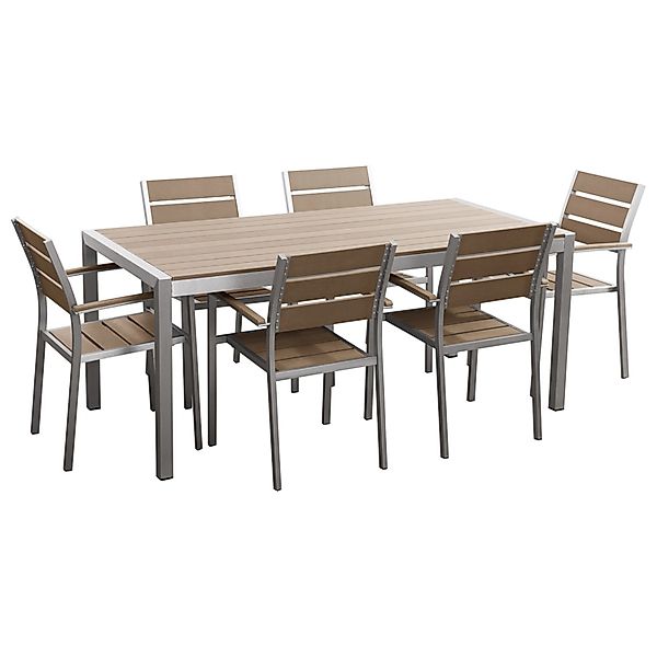 Beliani Gartentisch Set VERNIO Heller Holzfarbton Silber 90x180x88 günstig online kaufen