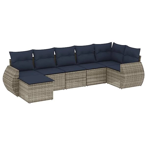 vidaXL 7-Tlg Gartensofa-Set mit Kissen Grau Polyrattan 3221680 günstig online kaufen