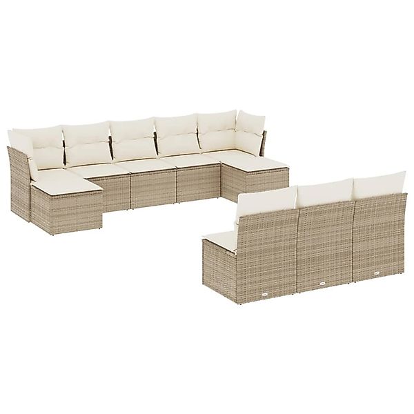 vidaXL 10-Tlg Garten-Sofagarnitur mit Kissen Beige Poly Rattan 3250127 günstig online kaufen