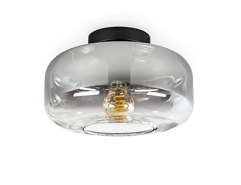 hofstein Deckenleuchte runde Deckenlampe aus Metall/Glas in Schwarz/Rauchfa günstig online kaufen