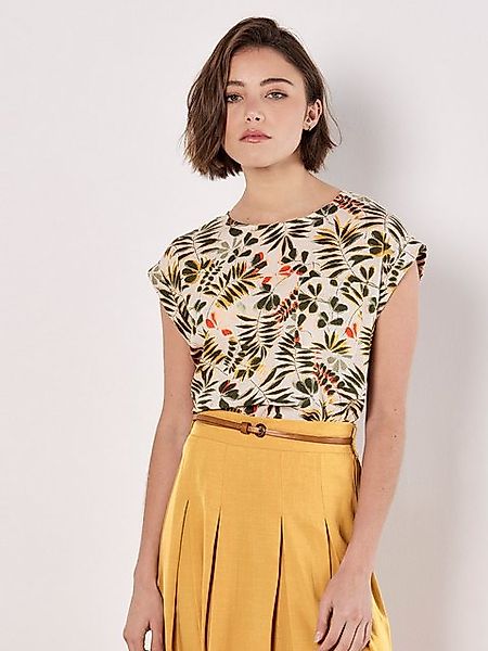 Apricot T-Shirt Top mit Blattdruck, mit offenem Rücken günstig online kaufen