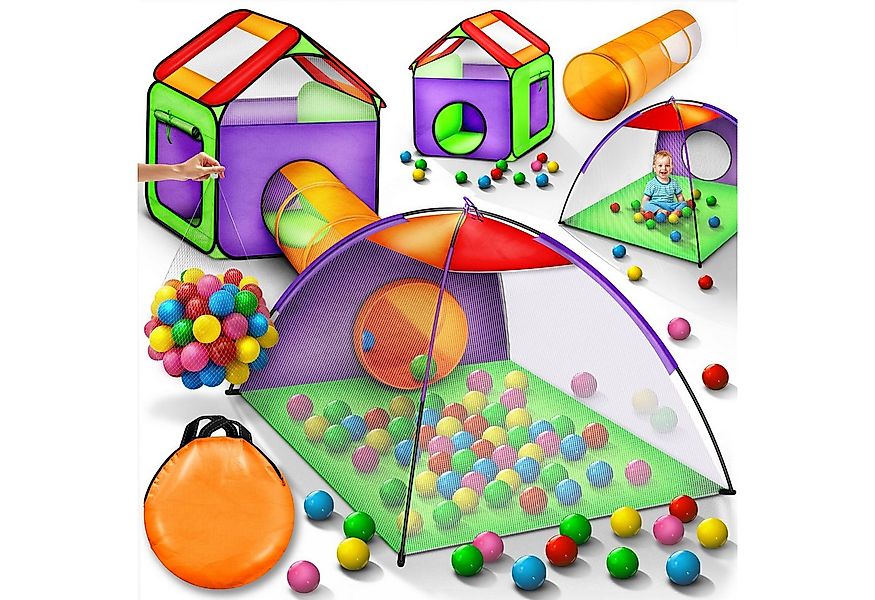 KIDUKU Spielzelt Kinderspielzelt Bällebad Pop Up + Krabbeltunnel + 200 Bäll günstig online kaufen