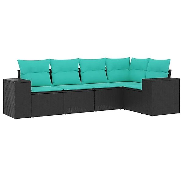 vidaXL 5-Tlg Gartensofa-Set mit Kissen Schwarzes Polyrattan 3222526 günstig online kaufen