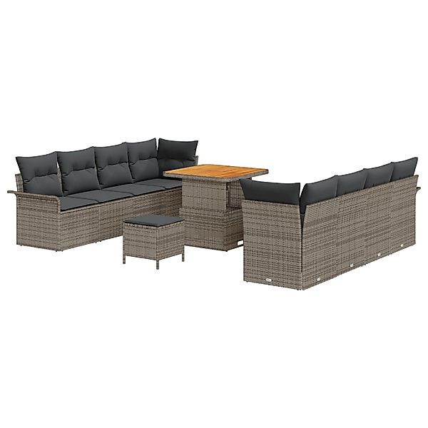vidaXL Garten-Sofa-Set Höhenverstellbar 11-Tlg Grau Poly Rattan 3362108 günstig online kaufen